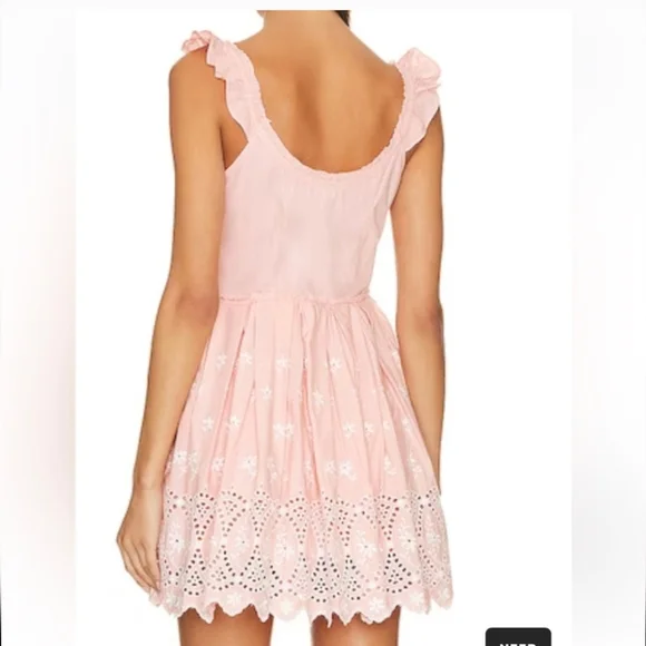 LoveShackFancy Pink Eyelet Mini Dress Size 6  Sleeveless Pleated Boho NWT - Picture 11 of 14